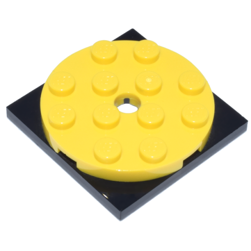 Деталь LEGO 60474c01 Turntable 4 x 4 x 2/3 with Black Square Base, Free-Spinning (60474 / 61485) - Yellow
