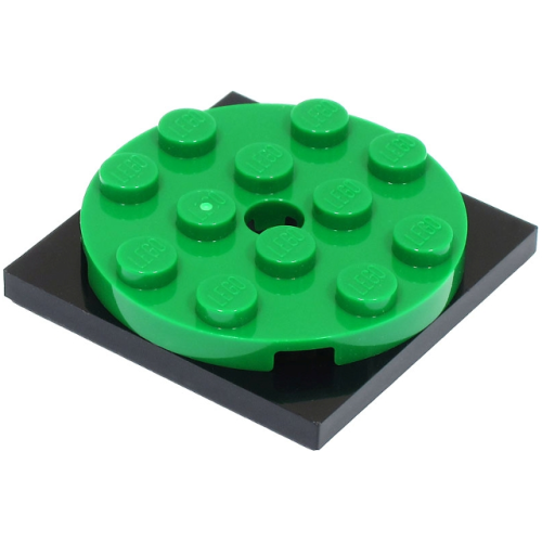 Деталь LEGO 60474c01 Turntable 4 x 4 x 2/3 with Black Square Base, Free-Spinning (60474 / 61485) - Green