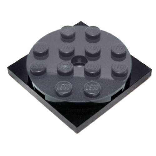 Деталь LEGO 60474c01 Turntable 4 x 4 x 2/3 with Black Square Base, Free-Spinning (60474 / 61485) - Dark Bluish Gray