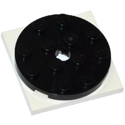 Деталь LEGO 60474c03 Turntable 4 x 4 x 2/3 with White Square Base, Free-Spinning (60474 / 61485) - Black