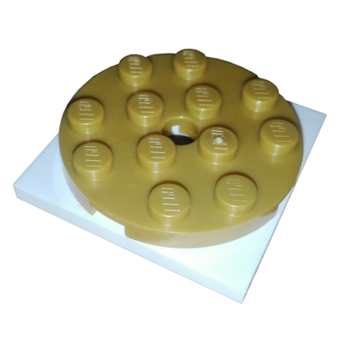 Деталь LEGO 60474c03 Turntable 4 x 4 x 2/3 with White Square Base, Free-Spinning (60474 / 61485) - Pearl Gold