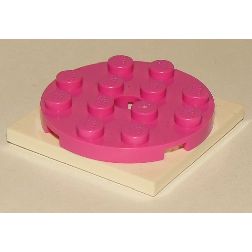 Деталь LEGO 60474c03 Turntable 4 x 4 x 2/3 with White Square Base, Free-Spinning (60474 / 61485) - Dark Pink