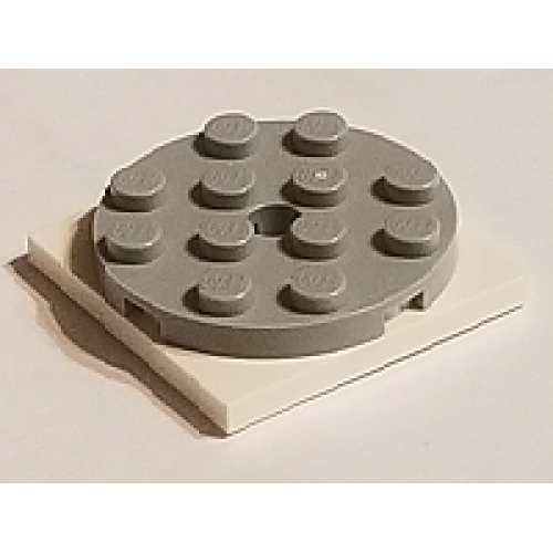 Деталь LEGO 60474c03 Turntable 4 x 4 x 2/3 with White Square Base, Free-Spinning (60474 / 61485) - Light Bluish Gray