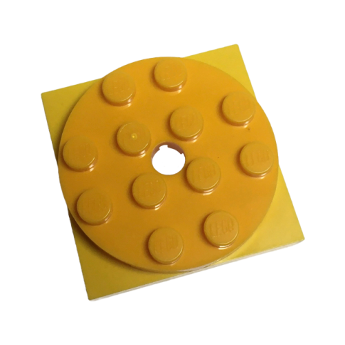Деталь LEGO 60474c04 Turntable 4 x 4 x 2/3 with Yellow Square Base, Free-Spinning (60474 / 61485) - Bright Light Orange