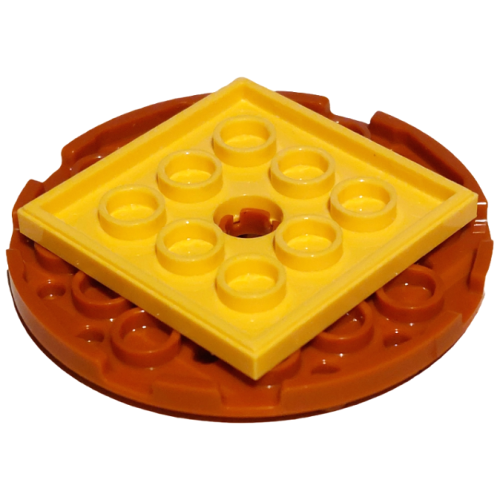 Деталь LEGO 11213c04 Turntable 6 x 6 x 2/3 with Yellow Square Base, Free-Spinning (11213 / 61485) - Dark Orange