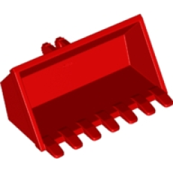 Vehicle, Digger Bucket 7 Teeth 3 x 6 with Locking 2 Finger Hinge - Red