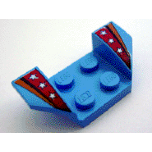 Деталь LEGO 41854pb05 Vehicle, Mudguard 2 x 4 with Flared Wings with Black, Orange and Red Stripes, Silver Stars Pattern - Medium Blue