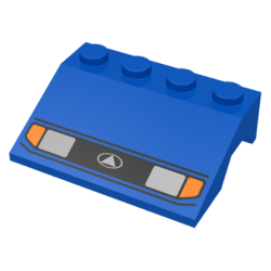 Vehicle, Mudguard 3 x 4 Slope with Silver Car Headlights, Orange Signal Lights, Black Grille with White Triangle in Oval Logo Pattern - Blue