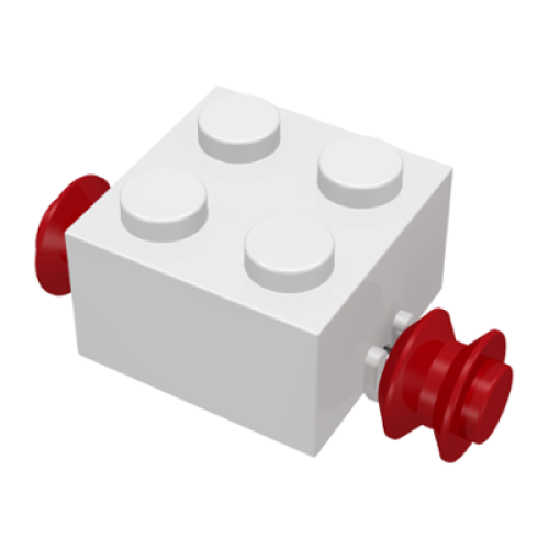 Деталь LEGO 3137c01 Brick, Modified 2 x 2 with Red Wheels for Single Tire - White