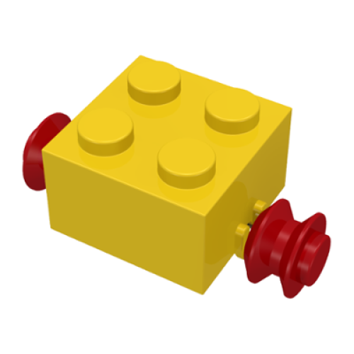 Деталь LEGO 3137c01 Brick, Modified 2 x 2 with Red Wheels for Single Tire - Yellow