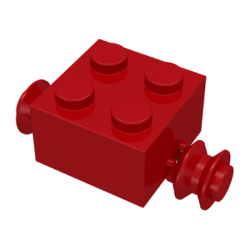 Brick, Modified 2 x 2 with Red Wheels for Single Tire - Red Brick, Modified 2 x 2 with Red Wheels for Single Tire - Red