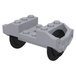 Train Wheel RC, Holder with Black Train Wheel Pair on Chrome Silver Metal Axle with Slots (2878 / 2879c01) - Light Bluish Gray