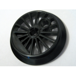 Train Wheel RC, Spoked with Technic Axle Hole and Counterweight, 37 mm D. (Flanged Driver) - Black