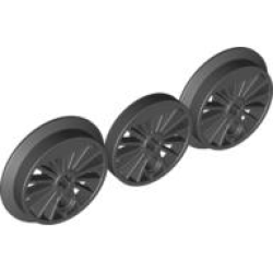 Train Wheel RC, Spoked with Technic Axle Hole and Counterweight, Blind and Flanged Driver, 3 in Bag (Multipack) - Black