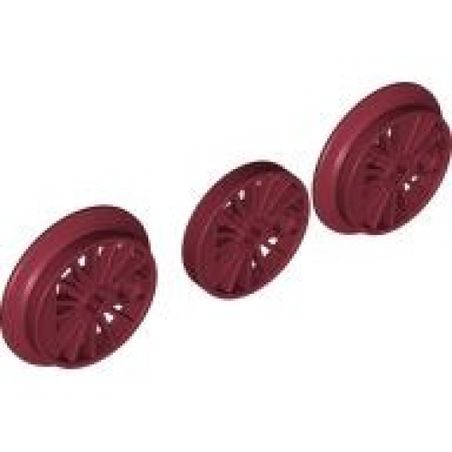 Деталь LEGO 85489 Train Wheel RC, Spoked with Technic Axle Hole and Counterweight, Blind and Flanged Driver, 3 in Bag (Multipack) - Dark Red
