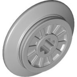 Train Wheel RC, Spoked with Technic Axle Hole and Rubber Friction Band - Light Bluish Gray