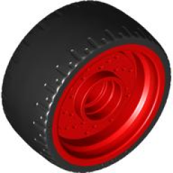 Wheel 24 x 12 with Pin Hole with Molded Black Hard Rubber Tire Pattern - Red Wheel 24 x 12 with Pin Hole with Molded Black Hard Rubber Tire Pattern - Red