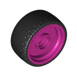Wheel 24 x 12 with Pin Hole with Molded Black Hard Rubber Tire Pattern - Magenta Wheel 24 x 12 with Pin Hole with Molded Black Hard Rubber Tire Pattern - Magenta