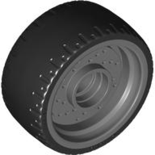Деталь LEGO 72206pb01 Wheel 24 x 12 with Pin Hole with Molded Black Hard Rubber Tire Pattern - Dark Bluish Gray