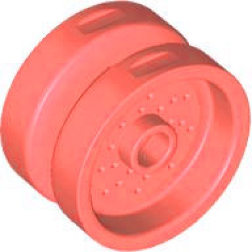 Деталь LEGO 66727 Wheel 18mm D. x 12mm with Pin Hole and Stud, Dotted Brake Rotor Lines - Coral