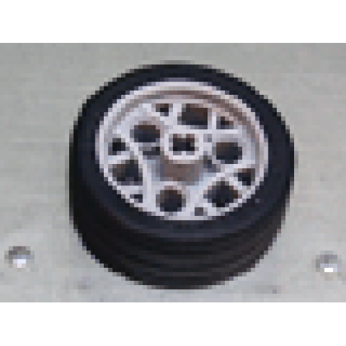 Деталь LEGO 44293c01 Wheel 36.8 x 14 ZR with Axle Hole, 3 Pin Holes, and Fixed Black Rubber Tire - Light Bluish Gray