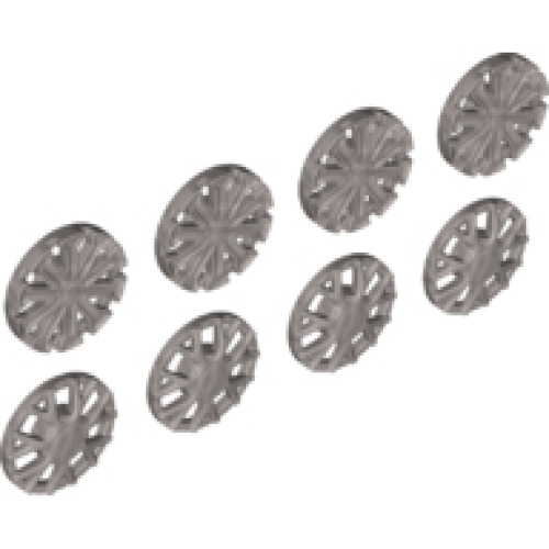 Деталь LEGO 18979 Wheel Cover 7 Spoke Y-Shape and 10 Spoke T-Shape for Wheel 18976, 8 in Bag - 4 of Each (Multipack) - Flat Silver