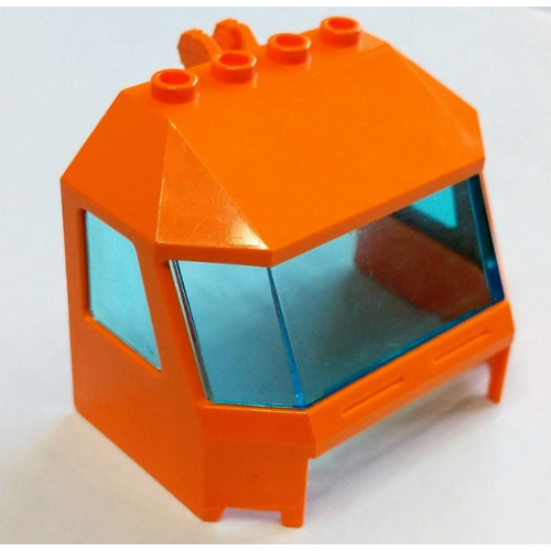 Деталь LEGO 45406c02 Windscreen 4 x 6 x 4 Cab with Hinge and 1 x 4 Bottom Cutout with Trans-Light Blue Glass (45406 / 46103) - Orange