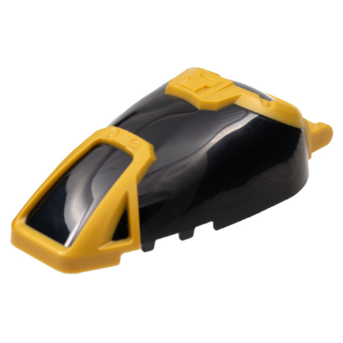 Деталь LEGO 69564pb01 Windscreen 7 x 4 x 2 Canopy with Pearl Gold Armor and Handle Pattern - Black