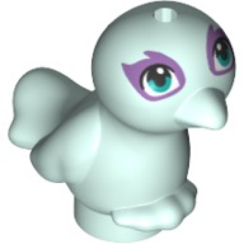 Деталь LEGO 35074pb10 Bird, Friends Style with Dark Turquoise Eyes and Medium Lavender Eye Patches Pattern - Light Aqua