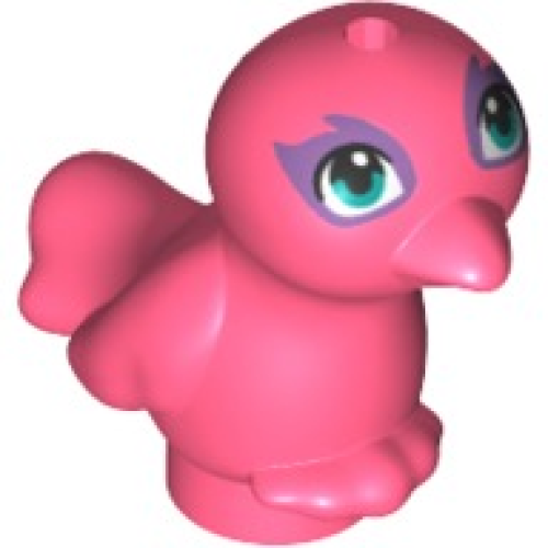 Деталь LEGO 35074pb10 Bird, Friends Style with Dark Turquoise Eyes and Medium Lavender Eye Patches Pattern - Coral