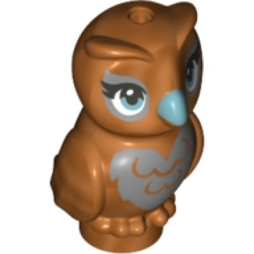 Деталь LEGO 21333pb04 Owl, Friends Style with Metallic Light Blue Beak and Silver on Chest, Back, and Around Eyes Pattern - Reddish Copper