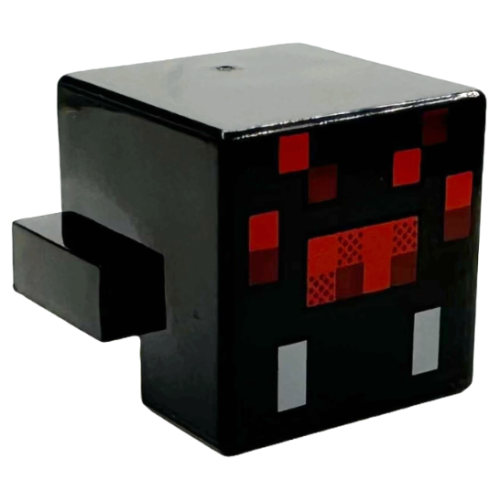 Деталь LEGO 19727pb018 Creature Head Pixelated with Red and Dark Red Face and Light Bluish Gray Fangs Pattern (Minecraft Spider) - Black