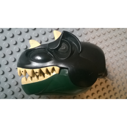 Деталь LEGO TRexHead Dinosaur Head Tyrannosaurus rex with Black Top and Light-Up Eyes Pattern - Dark Green