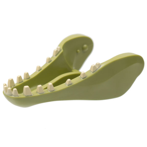 Деталь LEGO 20442pb01 Dinosaur Jaw Lower Indominus rex with Tan Teeth Pattern - Olive Green