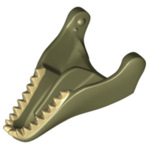 Деталь LEGO 98057pb01 Dinosaur Jaw Lower Tyrannosaurus rex with Tan Teeth Pattern - Olive Green