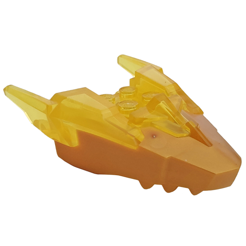 Деталь LEGO 82276pb02 Dragon Head (Ninjago) Jaw Upper with Horns with Molded Pearl Gold Face Pattern - Trans-Yellow