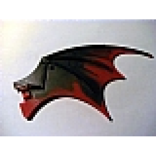 Деталь LEGO 51342pb01 Dragon Wing 19 x 11 with Bar Hole and 2 Pin Holes with Marbled Dark Red Trailing Edge Pattern - Black
