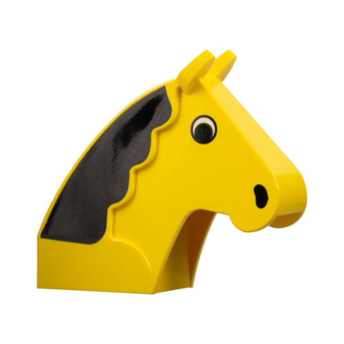 Деталь LEGO 6244px1 Horse Head Brick with Black Eyes, Mane, and Nostrils Pattern - Yellow