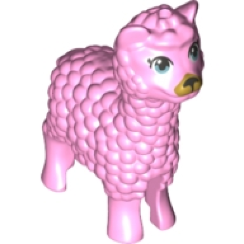 Деталь LEGO 65405pb01 Alpaca / Llama, Friends Style with Metallic Light Blue Eyes with Eyelashes, Dark Silver Nose and Gold Muzzle Pattern - Bright Pink