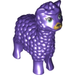 Alpaca / Llama, Friends Style with Metallic Light Blue Eyes with Eyelashes, Dark Silver Nose and Gold Muzzle Pattern - Dark Purple