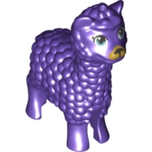 Деталь LEGO 65405pb01 Alpaca / Llama, Friends Style with Metallic Light Blue Eyes with Eyelashes, Dark Silver Nose and Gold Muzzle Pattern - Dark Purple
