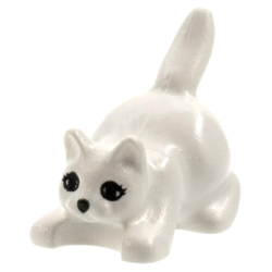 Cat, Crouching with Black Eyes, Eyelashes and Nose Pattern - White