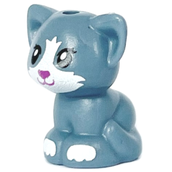 Cat, Friends Style, Baby Kitten, Sitting with Black Eyes, Dark Pink Nose and Mouth, and White Muzzle and Paws Pattern - Sand Blue