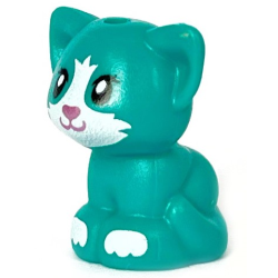 Cat, Friends Style, Baby Kitten, Sitting with Metallic Pink Nose, White Muzzle and Paws Pattern - Dark Turquoise