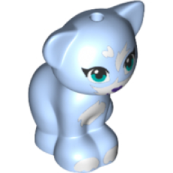 Cat, Friends Style, Sitting with Dark Turquoise Eyes, Dark Purple Nose and White Patches and Paws Pattern - Bright Light Blue Cat, Friends Style, Sitting with Dark Turquoise Eyes, Dark Purple Nose and White Patches and Paws Pattern - Bright Light Blue