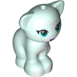 Cat, Friends Style, Sitting with Dark Turquoise Eyes, Dark Purple Nose and White Patches and Paws Pattern - Light Aqua Cat, Friends Style, Sitting with Dark Turquoise Eyes, Dark Purple Nose and White Patches and Paws Pattern - Light Aqua