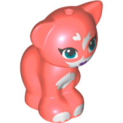 Cat, Friends Style, Sitting with Dark Turquoise Eyes, Dark Purple Nose and White Patches and Paws Pattern - Coral Cat, Friends Style, Sitting with Dark Turquoise Eyes, Dark Purple Nose and White Patches and Paws Pattern - Coral