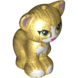 Cat, Friends Style, Sitting with Lime Eyes, Dark Pink Nose and Mouth, White Patches and Paws, Metallic Pink Inner Ears and Tail Tip Pattern - Pearl Gold Cat, Friends Style, Sitting with Lime Eyes, Dark Pink Nose and Mouth, White Patches and Paws, Metallic Pink Inner Ears and Tail Tip Pattern - Pearl Gold