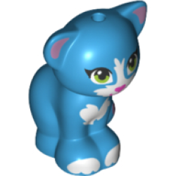 Cat, Friends Style, Sitting with Lime Eyes, Dark Pink Nose and Mouth, White Patches and Paws, Metallic Pink Inner Ears and Tail Tip Pattern - Dark Azure Cat, Friends Style, Sitting with Lime Eyes, Dark Pink Nose and Mouth, White Patches and Paws, Metallic Pink Inner Ears and Tail Tip Pattern - Dark Azure