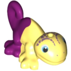 Chameleon, Friends Style with Black, Medium Azure and White Eyes, Metallic Pink Head Markings, and Marbled Magenta Pattern - Bright Light Yellow Chameleon, Friends Style with Black, Medium Azure and White Eyes, Metallic Pink Head Markings, and Marbled Magenta Pattern - Bright Light Yellow